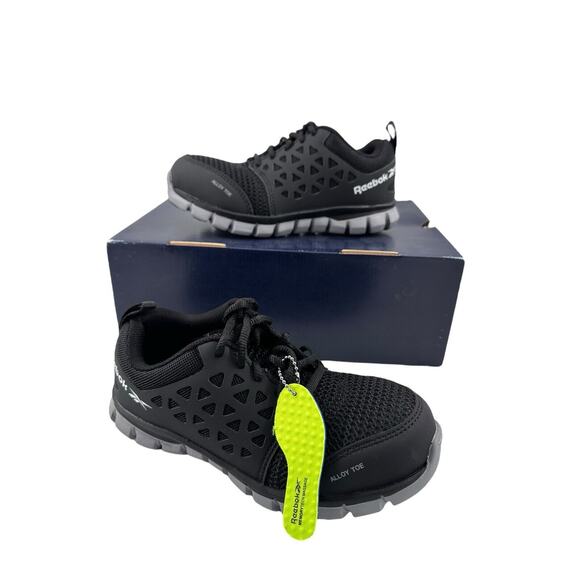 Reebok Sublite $108 Alloy Toe Women Cushion Work Sneaker Shoe RB041 Sz 4 Black - Picture 1 of 13